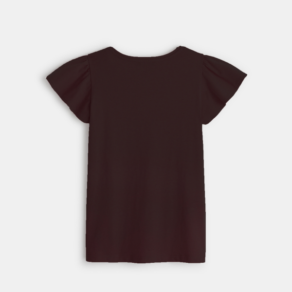 T-shirt à manches courtes volantées noir fille T-shirt à manches courtes volantées noir fille