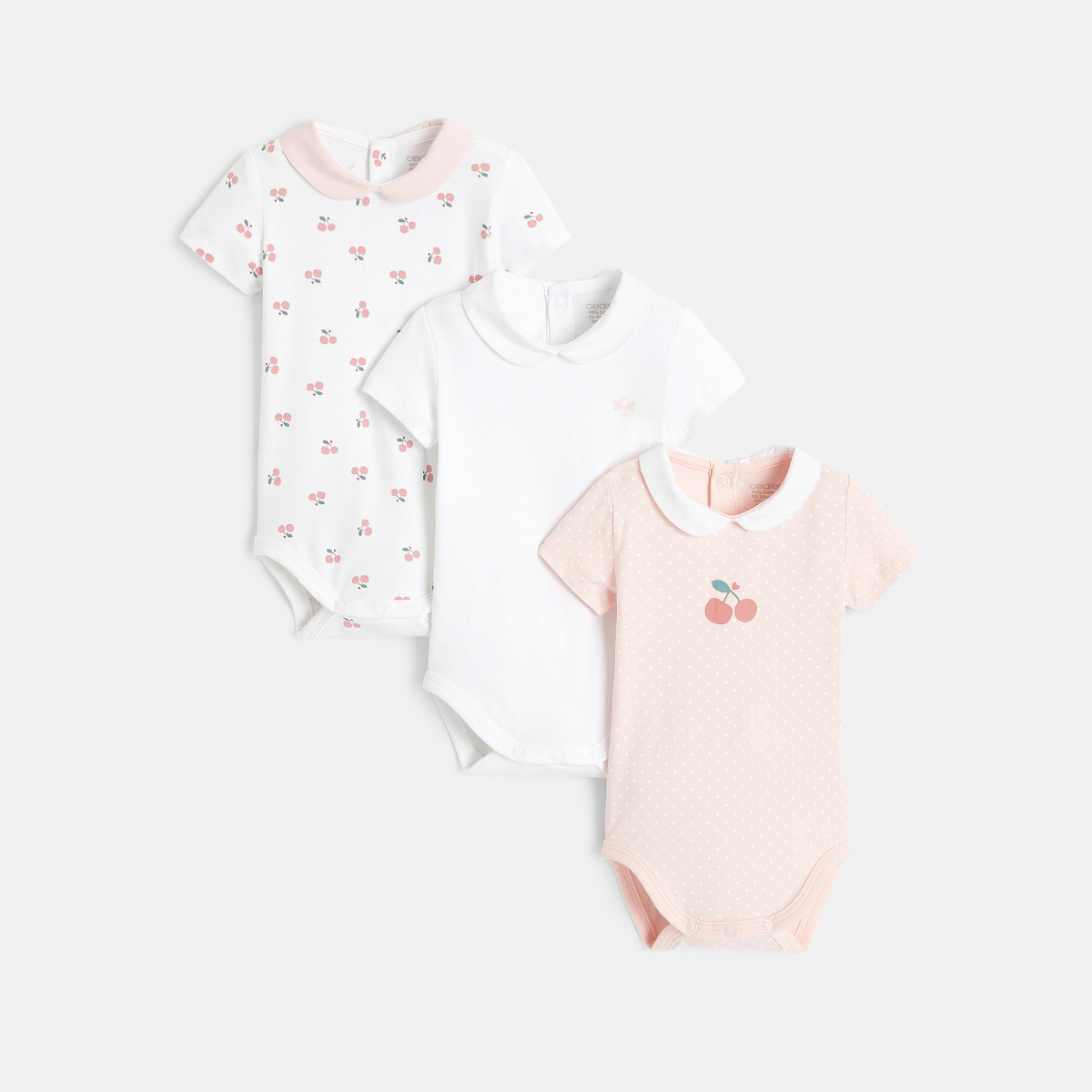 Body petit col cerises (lot de 3) rose naissance Body petit col cerises (lot de 3) rose naissance