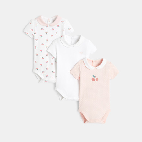 Body petit col cerises (lot de 3) rose naissance Body petit col cerises (lot de 3) rose naissance