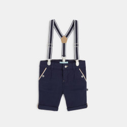 Pleated Bermudas in whimsical cotton with suspenders