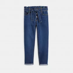 Belted high-rise faded jeans