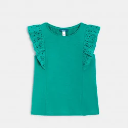 T-shirt détail broderie anglaise vert fille
