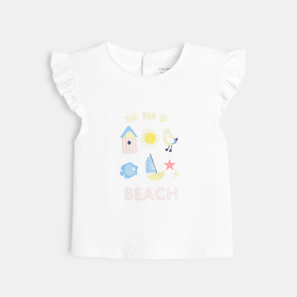 T-shirt imprimé plage blanc bébé fille