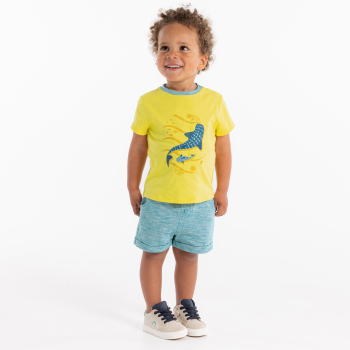 T-shirt requins et short micro-rayures bleu bébé garçon