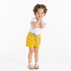 Short festonné à ceinture imprimée jaune bébé fille