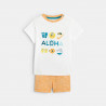 T-shirt Aloha et short micro-rayures jaune bébé garçon
