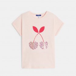 T-shirt à sequins motif cerise rose fille