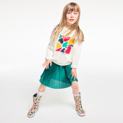 Girls' green pleated midi skirt
