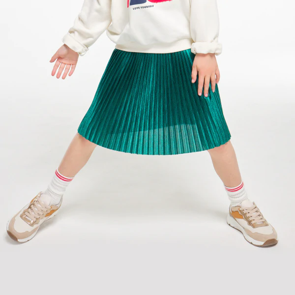 Jupe midi plissée verte fille