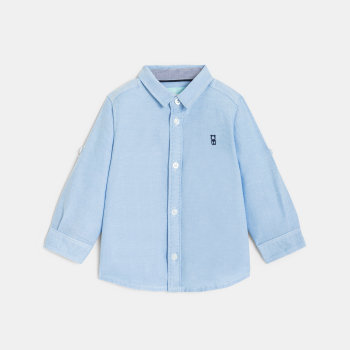 Chemise manches retroussables coton bleu bébé garçon