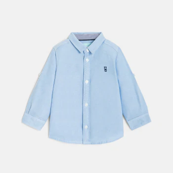 Chemise manches retroussables coton bleu bébé garçon