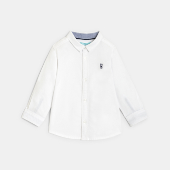 Baby boyu2019s white cotton roll-up sleeve shirt