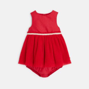 Robe chic bi-matière avec bloomer rouge bébé fille