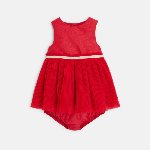 Robe chic bi-matière avec bloomer rouge bébé fille