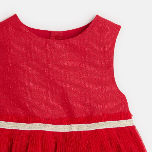 Robe chic bi-matière avec bloomer rouge bébé fille