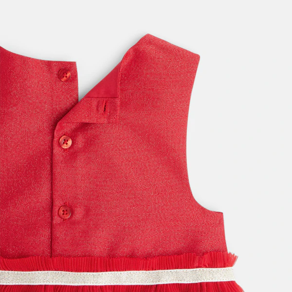 Robe chic bi-matière avec bloomer rouge bébé fille
