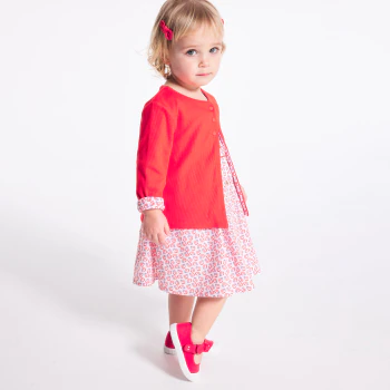 Robe à bretelles graphique et bloomer rouge bébé fille