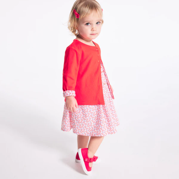 Robe à bretelles graphique et bloomer rouge bébé fille