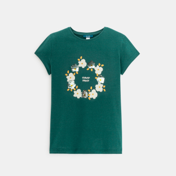 Girl's green flower and sequin T-shirt