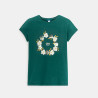 T-shirt à fleurs et sequins vert Fille T-shirt à fleurs et sequins vert Fille