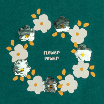 T-shirt à fleurs et sequins vert Fille