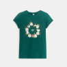 T-shirt à fleurs et sequins vert Fille T-shirt à fleurs et sequins vert Fille
