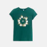 T-shirt à fleurs et sequins vert Fille