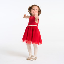 Baby girlu2019s chic bi-material dress with red bloomers