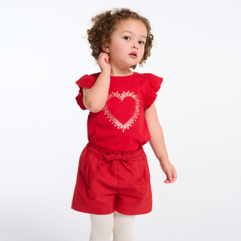 T-shirt imprimé cœur brillant rouge bébé fille