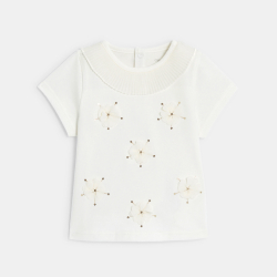 Baby girl's white sequin-embroidered floral T-shirt