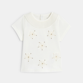T-shirt fleurs brodées sequins blanc bébé fille