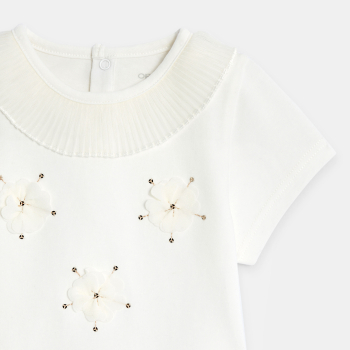 T-shirt fleurs brodées sequins blanc bébé fille