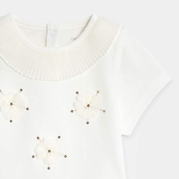 T-shirt fleurs brodées sequins blanc bébé fille T-shirt fleurs brodées sequins blanc bébé fille