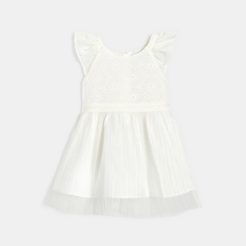 Robe chic bi-matière dentelle et plissé blanc bébé fille Robe chic bi-matière dentelle et plissé blanc bébé fille