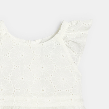 Robe chic bi-matière dentelle et plissé blanc bébé fille