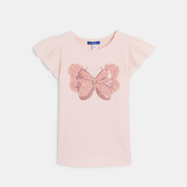 Girl's pink butterfly motif T-shirt Girl's pink butterfly motif T-shirt
