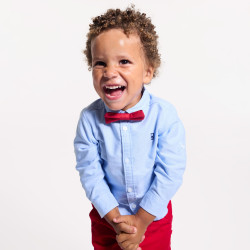 Chemise manches retroussables coton bleu bébé garçon