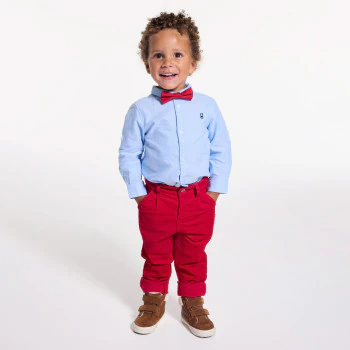 Chemise manches retroussables coton bleu bébé garçon