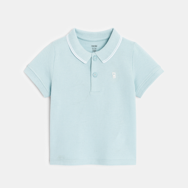 Polo maille piquée uni bleu ciel bébé garçon Polo maille piquée uni bleu ciel bébé garçon
