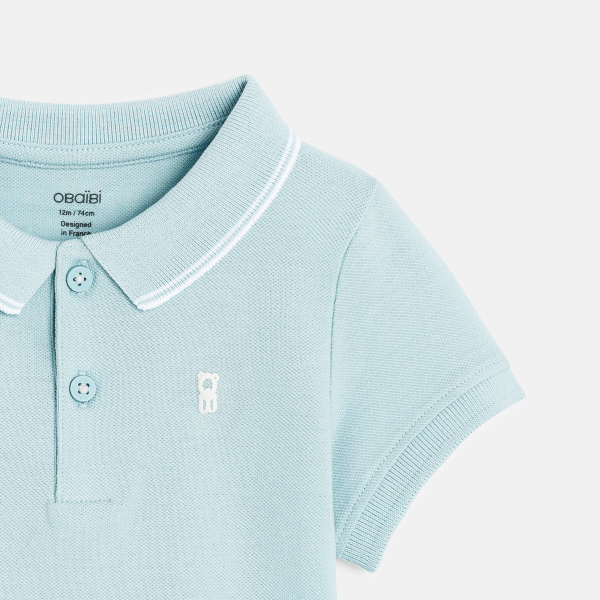 Polo maille piquée uni bleu ciel bébé garçon Polo maille piquée uni bleu ciel bébé garçon