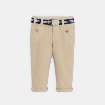Pantalon coton et lin beige bébé garçon