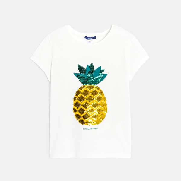 T-shirt manches courtes à sequins magiques blanc Fille T-shirt manches courtes à sequins magiques blanc Fille