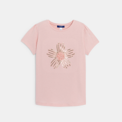 T-shirt manches courtes à sequins rose Fille