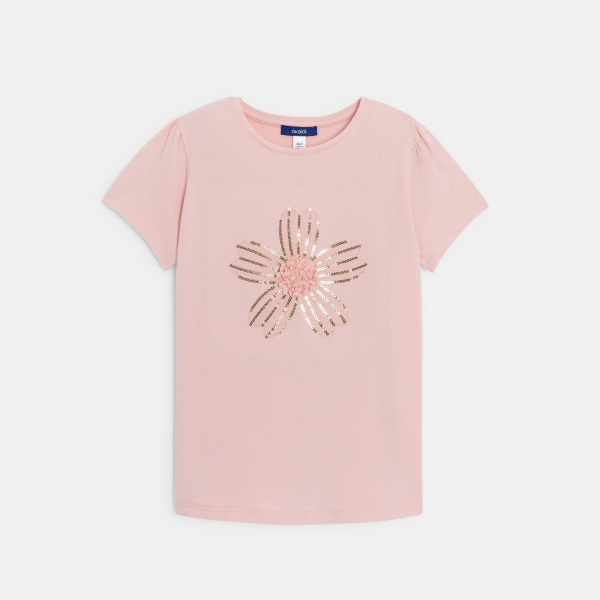 T-shirt manches courtes à sequins rose Fille T-shirt manches courtes à sequins rose Fille