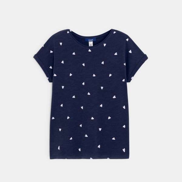 T-shirt manches courtes motif cœur bleu Fille