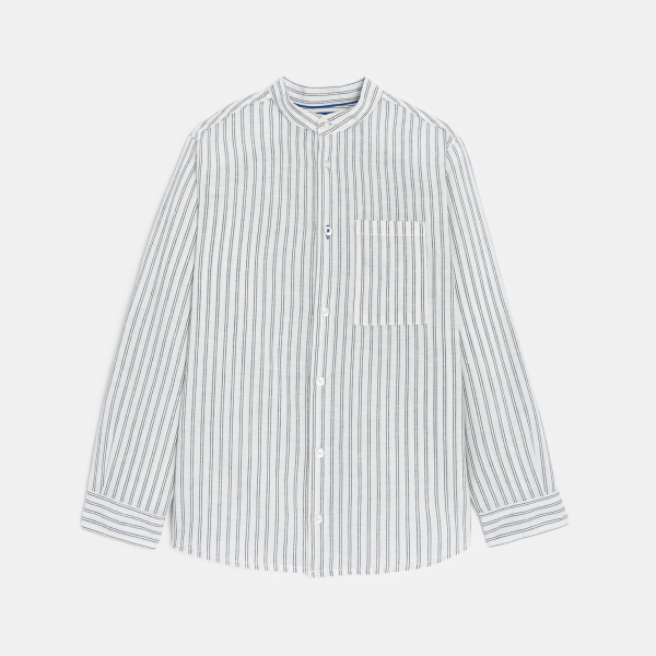 Chemise rayée en lin et coton bleu Garçon Chemise rayée en lin et coton bleu Garçon
