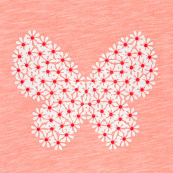 T-shirt manches courtes motif papillon rose-orangé Fille