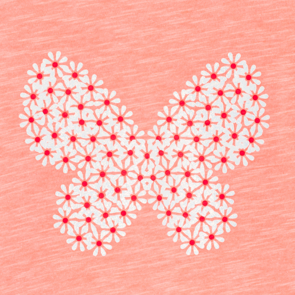 T-shirt manches courtes motif papillon rose-orangé Fille T-shirt manches courtes motif papillon rose-orangé Fille
