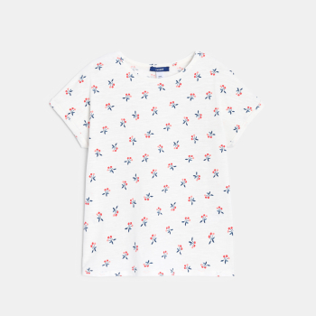 T-shirt manches courtes motifs cerises blanc Fille