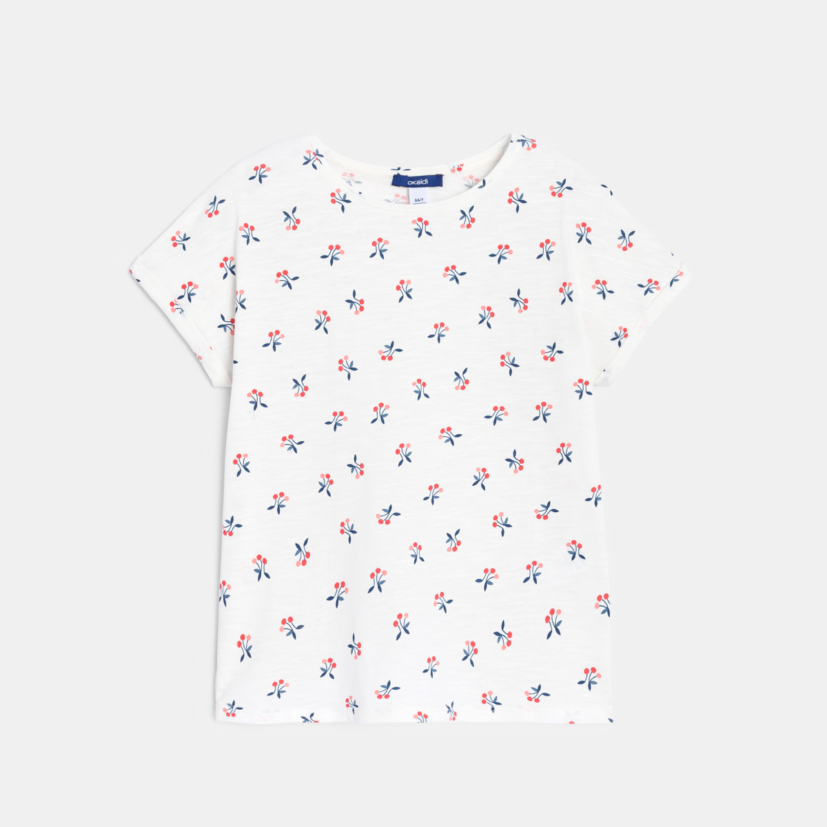 T-shirt manches courtes motifs cerises blanc Fille T-shirt manches courtes motifs cerises blanc Fille